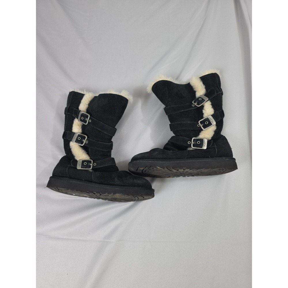 Girls Uggs Australia ~ Maddi Black  Buckle /Zip Boots ~ Big Kids Size 2 EU: 32